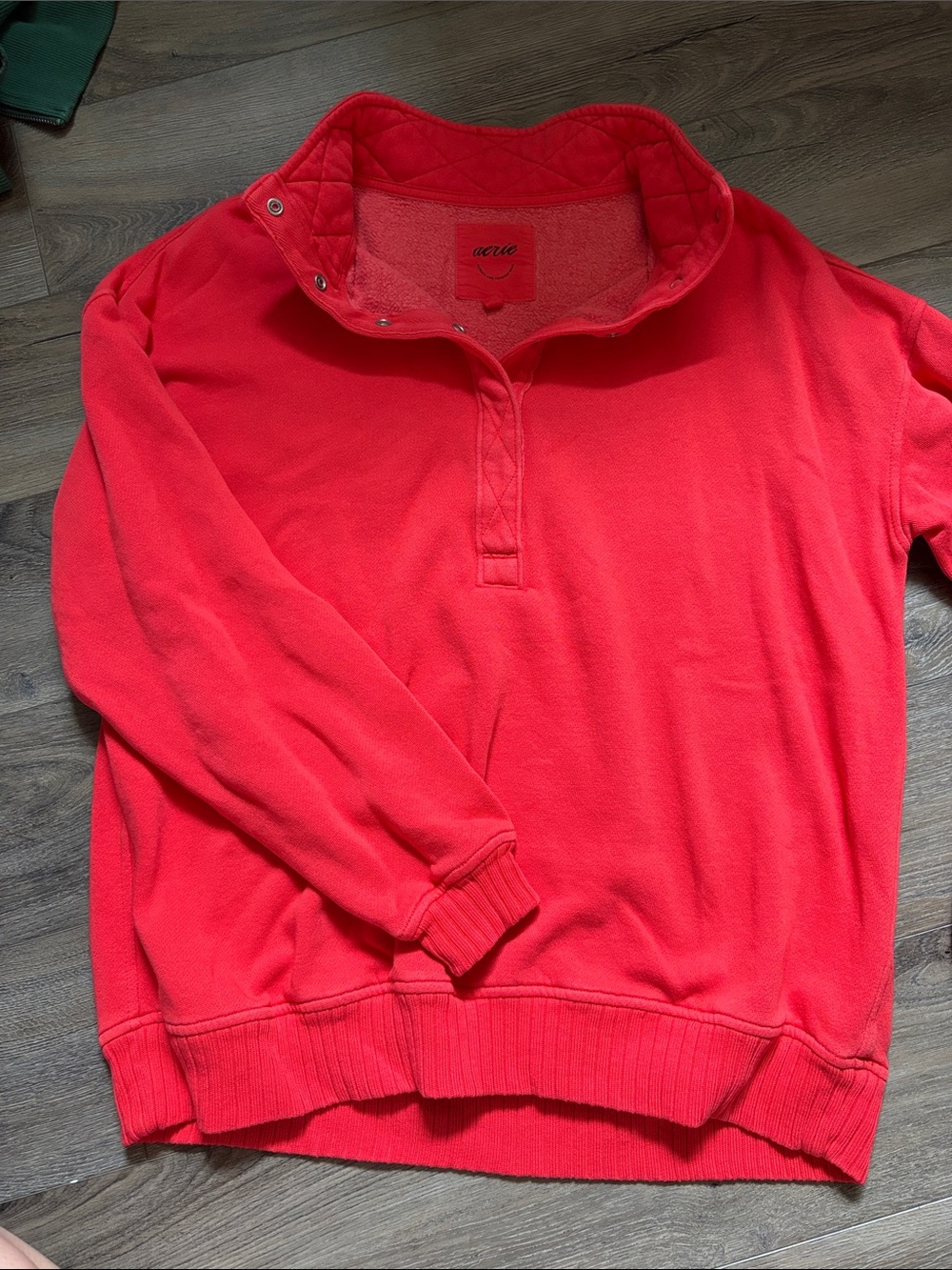 aerie Coral-Red Quarter Snap Pullover Sweater